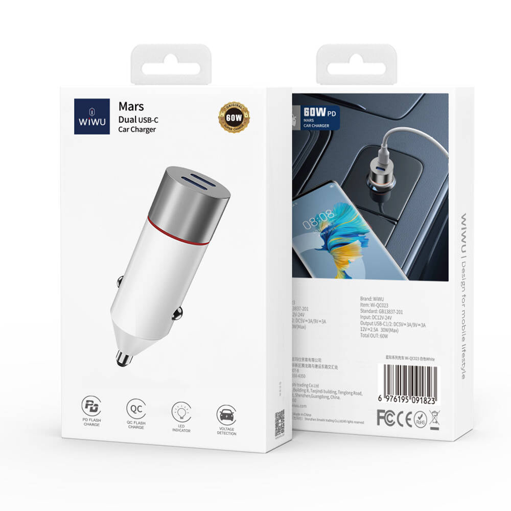 Wiwu Wi-QC023 60W Çift PD Hızlı Şarj Araç Şarj Başlığı Wiwu Wi-QC023 60W Çift PD Hızlı Şarj Araç Şarj Başlığı